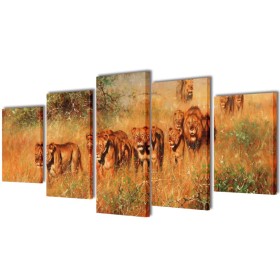 Set decorativo de lienzos para la pared modelo leones, 100 x 50 cm de vidaXL, Carteles, copias y arte visual - Ref: Foro24-24...