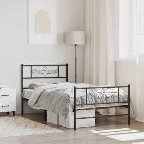 Bed frame with headboard and black metal footboard 90x200 cm by vidaXL, Beds and slatted bases - Ref: Foro24-355278, Price: 6...