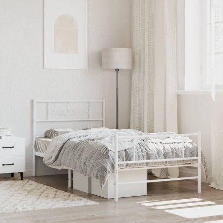 Metal bed frame with headboard and footboard white 100x200 cm by vidaXL, Beds and slatted bases - Ref: Foro24-355329, Price: ...