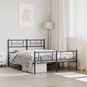 Black metal headboard and footboard bed frame 140x200 cm by vidaXL, Beds and slatted bases - Ref: Foro24-355286, Price: 108,6...