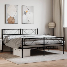 Black metal headboard and footboard bed frame 140x200 cm by vidaXL, Beds and slatted bases - Ref: Foro24-372296, Price: 101,4...