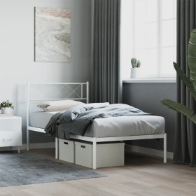 Metal bed frame with white headboard 90x190 cm by vidaXL, Beds and slatted bases - Ref: Foro24-372318, Price: 60,12 €, Discou...