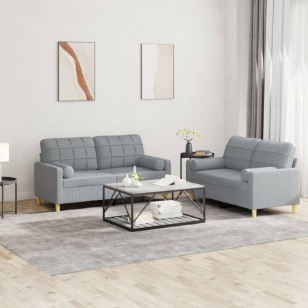 Set von Sofas mit 2 Stück Kissen aus hellgrauem Stoff von vidaXL, Sofas - Ref: Foro24-3201290, Preis: 463,95 €, Rabatt: %