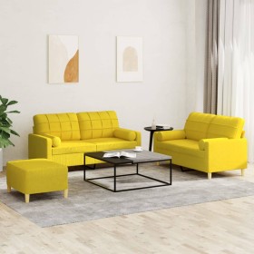 Set Sofas mit Kissen 3 Stück hellgelber Stoff von vidaXL, Sofas - Ref: Foro24-3201303, Preis: 526,00 €, Rabatt: %