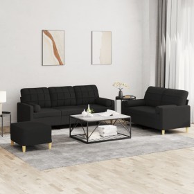 Set Sofas mit Kissen 3 Stück schwarzer Stoff von vidaXL, Sofas - Ref: Foro24-3201334, Preis: 615,49 €, Rabatt: %