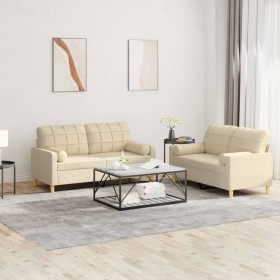 Sofa set with 2 cream fabric cushions by vidaXL, Sofas - Ref: Foro24-3201292, Price: 467,62 €, Discount: %