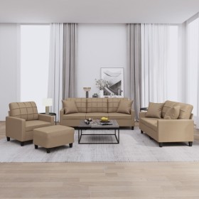 4-piece sofa set with cappuccino synthetic leather cushions by vidaXL, Sofas - Ref: Foro24-3201357, Price: 762,97 €, Discount: %