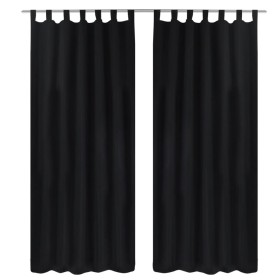 2 black micro-satin curtains with tabs, 140 x 175 cm by vidaXL, Curtains and curtains - Ref: Foro24-130353, Price: 21,97 €, D...