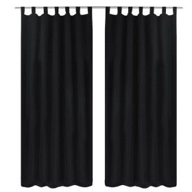 2 cortinas negras micro-satinadas con trabillas, 140 x 245 cm de vidaXL, Cortinas y visillos - Ref: Foro24-130355, Precio: 30...