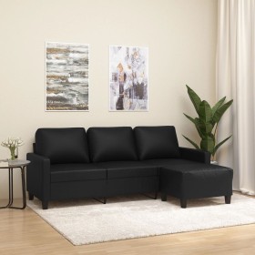 Sofá de 3 plazas con taburete cuero sintético negro 180 cm de vidaXL, Sofás - Ref: Foro24-3201024, Precio: 357,14 €, Descuent...