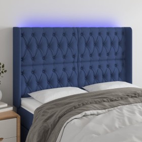 Blue fabric LED headboard 147x16x118/128 cm by vidaXL, Headboards and footboards - Ref: Foro24-3124388, Price: 160,99 €, Disc...