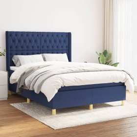 Box spring bed with blue fabric mattress 140x190 cm by vidaXL, Beds and slatted bases - Ref: Foro24-3132231, Price: 575,45 €,...