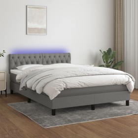 Box spring bed mattress and LED lights dark gray fabric 140x200 cm by vidaXL, Beds and slatted bases - Ref: Foro24-3133398, P...