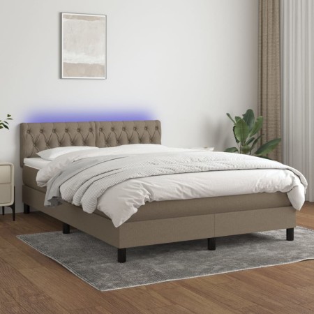 Cama box spring colchón y luces LED tela gris taupe 140x190 cm de vidaXL, Camas y somieres - Ref: Foro24-3133393, Precio: 461...