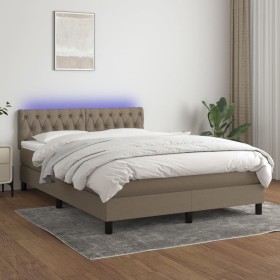 Boxspringbett mit Matratze und LED-Leuchten taupegrauer Stoff 140x200 cm von vidaXL, Betten und Lattenroste - Ref: Foro24-313...