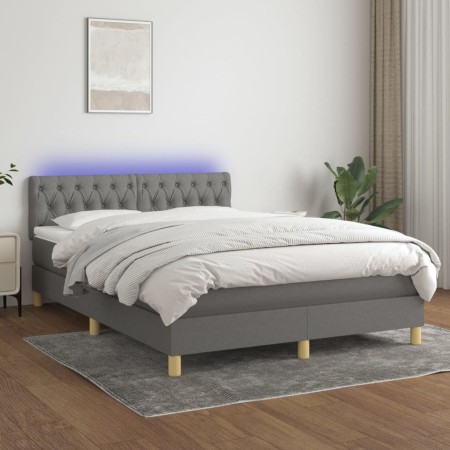 Box spring bed mattress and LED lights dark gray fabric 140x190 cm by vidaXL, Beds and slatted bases - Ref: Foro24-3133950, P...