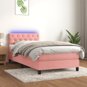 Box spring bed with mattress and LED pink velvet 80x200 cm by vidaXL, Beds and slatted bases - Ref: Foro24-3134554, Price: 28...