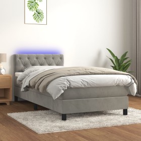 Box spring bed with mattress and LED light gray velvet 80x200 cm by vidaXL, Beds and slatted bases - Ref: Foro24-3134549, Pri...