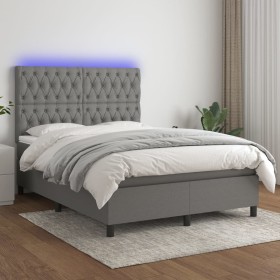 Box spring bed mattress and LED lights dark gray fabric 140x190 cm by vidaXL, Beds and slatted bases - Ref: Foro24-3135110, P...