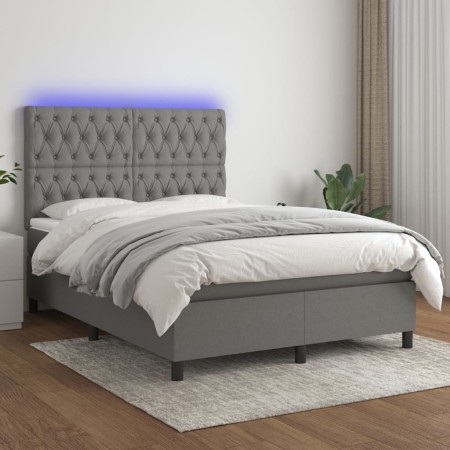 Cama box spring colchón y luces LED tela gris oscuro 140x190 cm de vidaXL, Camas y somieres - Ref: Foro24-3135110, Precio: 54...