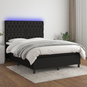 Box spring bed mattress and LED lights black fabric 140x200 cm by vidaXL, Beds and slatted bases - Ref: Foro24-3135119, Price...