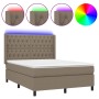 Boxspringbett mit Matratze und LED-Leuchten taupegrauer Stoff 140x200 cm von vidaXL, Betten und Lattenroste - Ref: Foro24-313...