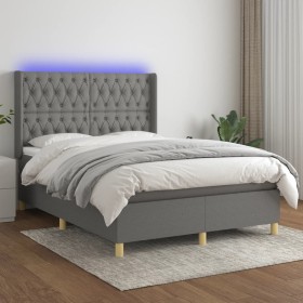 Box spring bed mattress and LED lights dark gray fabric 140x190 cm by vidaXL, Beds and slatted bases - Ref: Foro24-3139110, P...