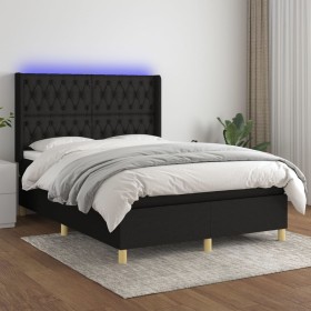 Box spring bed mattress and LED lights black fabric 140x200 cm by vidaXL, Beds and slatted bases - Ref: Foro24-3139119, Price...