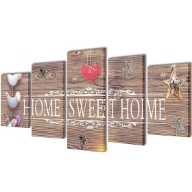 Set decorativo de lienzos para pared Home sweet home 100x50cm de vidaXL, Carteles, copias y arte visual - Ref: Foro24-241592,...