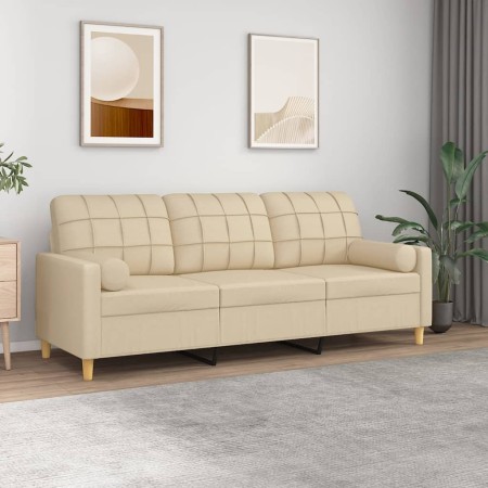 3-seater sofa with cream fabric cushions 180 cm by vidaXL, Sofas - Ref: Foro24-3200792, Price: 333,95 €, Discount: %