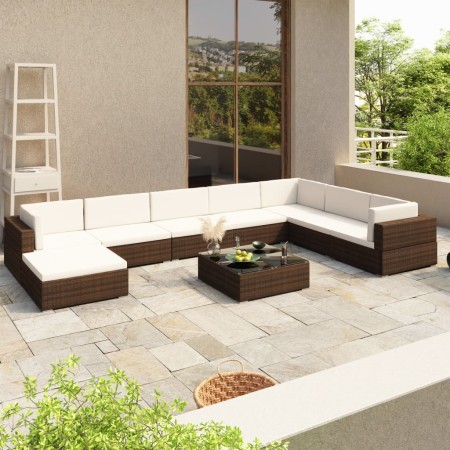 Set muebles de jardín 8 piezas y cojines ratán sintético marrón de vidaXL, Conjuntos de jardín - Ref: Foro24-41260, Precio: 7...