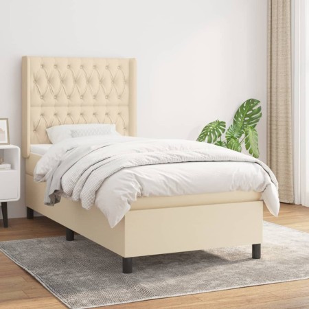 Cama box spring con colchón tela color crema 90x200 cm de vidaXL, Camas y somieres - Ref: Foro24-3131646, Precio: 377,70 €, D...