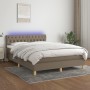 Box spring bed with mattress and LED lights taupe gray fabric 140x190 cm by vidaXL, Beds and slatted bases - Ref: Foro24-3133...