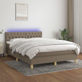 Box spring bed with mattress and LED lights taupe gray fabric 140x190 cm by vidaXL, Beds and slatted bases - Ref: Foro24-3133...