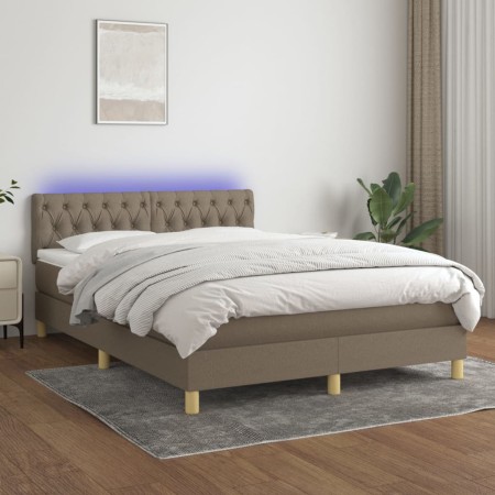 Boxspringbett mit Matratze und LED-Leuchten aus taupegrauem Stoff 140x190 cm von vidaXL, Betten und Lattenroste - Ref: Foro24...