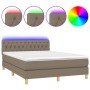 Boxspringbett mit Matratze und LED-Leuchten aus taupegrauem Stoff 140x190 cm von vidaXL, Betten und Lattenroste - Ref: Foro24...