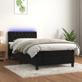 Box spring bed with mattress and LED black velvet 100x200 cm by vidaXL, Beds and slatted bases - Ref: Foro24-3134569, Price: ...