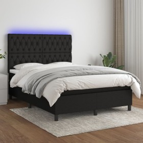 Box spring bed mattress and LED lights black fabric 140x190 cm by vidaXL, Beds and slatted bases - Ref: Foro24-3135111, Price...