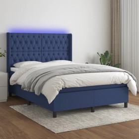 Boxspringbettmatratze und LED-Leuchten aus blauem Stoff 140x190 cm von vidaXL, Betten und Lattenroste - Ref: Foro24-3138555, ...