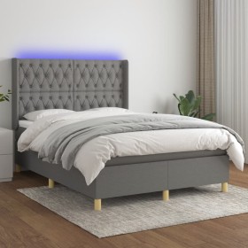 Box spring bed mattress and LED lights dark gray fabric 140x200 cm by vidaXL, Beds and slatted bases - Ref: Foro24-3139118, P...