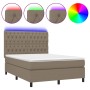 Boxspringbett mit Matratze und LED-Leuchten aus taupegrauem Stoff 140x190 cm von vidaXL, Betten und Lattenroste - Ref: Foro24...