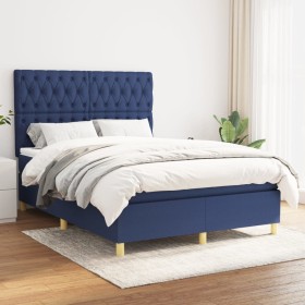 Box spring bed with blue fabric mattress 140x200 cm by vidaXL, Beds and slatted bases - Ref: Foro24-3142583, Price: 517,99 €,...