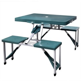 Folding camping set 1 table 4 light green aluminum stools by vidaXL, camping furniture - Ref: Foro24-41456, Price: 76,99 €, D...