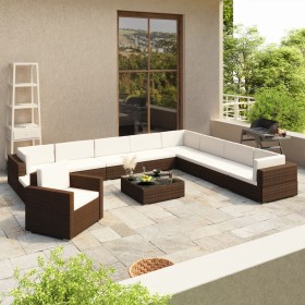 Set muebles de jardín y cojines 12 pzas ratán sintético marrón de vidaXL, Conjuntos de jardín - Ref: Foro24-41262, Precio: 94...