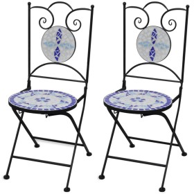 Folding bistro garden chairs 2 pcs blue and white ceramic by vidaXL, Garden chairs - Ref: Foro24-41531, Price: 138,16 €, Disc...