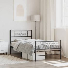 Bed frame with headboard and black metal footboard 100x190cm by vidaXL, Beds and slatted bases - Ref: Foro24-355279, Price: 7...