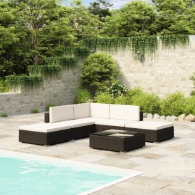 Set muebles de jardín 6 piezas y cojines ratán sintético negro de vidaXL, Conjuntos de jardín - Ref: Foro24-41257, Precio: 45...