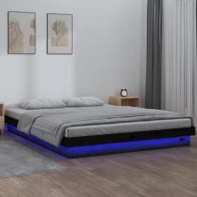 Estructura de cama con LED de madera maciza negra 140x200 cm de vidaXL, Camas y somieres - Ref: Foro24-832717, Precio: 261,74...