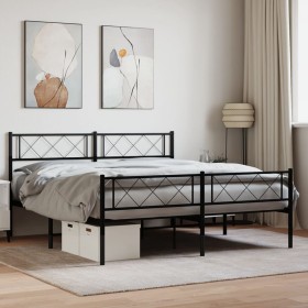 Black metal headboard and footboard bed frame 150x200 cm by vidaXL, Beds and slatted bases - Ref: Foro24-372297, Price: 103,0...