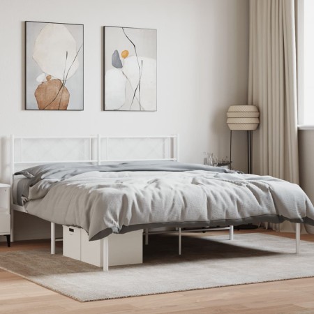 Estructura de cama de metal con cabecero blanca 135x190 cm de vidaXL, Camas y somieres - Ref: Foro24-372325, Precio: 88,04 €,...